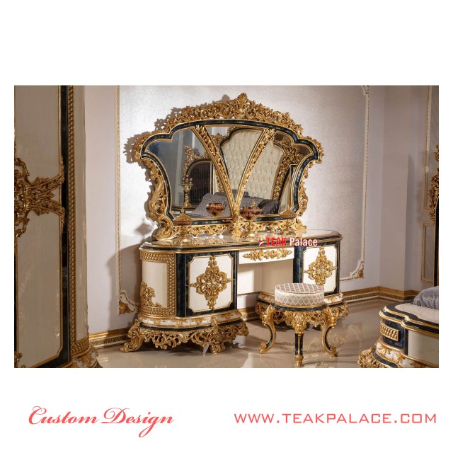 Tempat Tidur Mewah Ukiran warna Emas Seri Baroque Tempat Tidur Mewah Ukiran warna Emas Seri Baroque