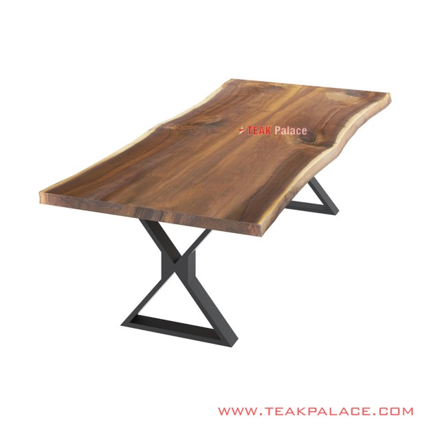 Meja Makan Kaki Besi Kayu Meh Natural Seri Blora
