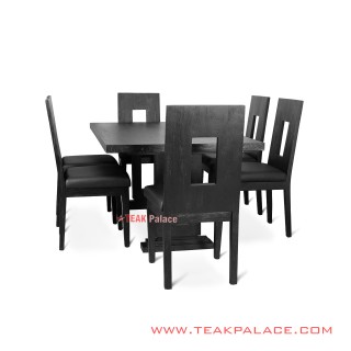Meja Makan 6 Kursi Hitam Antik Malaka