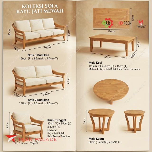 Sofa Ruang Tamu Elegan Minimalis Seri Benoa 321 - Kayu Jati Solid Sofa Ruang Tamu Elegan Minimalis Seri Benoa 321 - Kayu Jati Solid