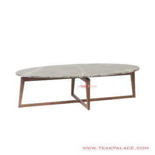 Meja Tamu Jati Marmer Oval Seri Doger