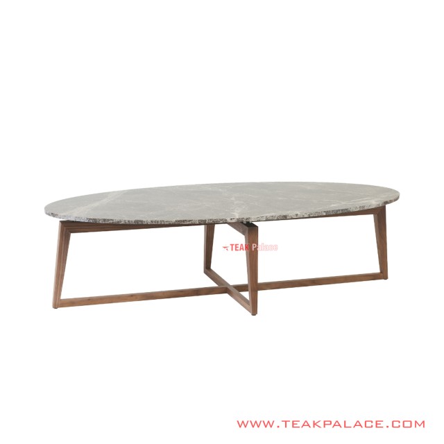Meja Tamu Jati Marmer Oval Seri Doger Meja Tamu Jati Marmer Oval Seri Doger