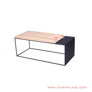 Meja Tamu Dexter Rangka Besi Hitam Top Table Jati Natural Meja Tamu Dexter Rangka Besi Hitam Top Table Jati Natural