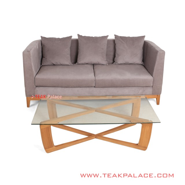 Sofa Santai Meja Tamu Kayu Jati Top Kaca Seri Kemang